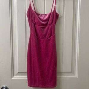 Windsor Pink Glitter Bodycon Mini Scoop Neck Strappy Sleeveless Dress